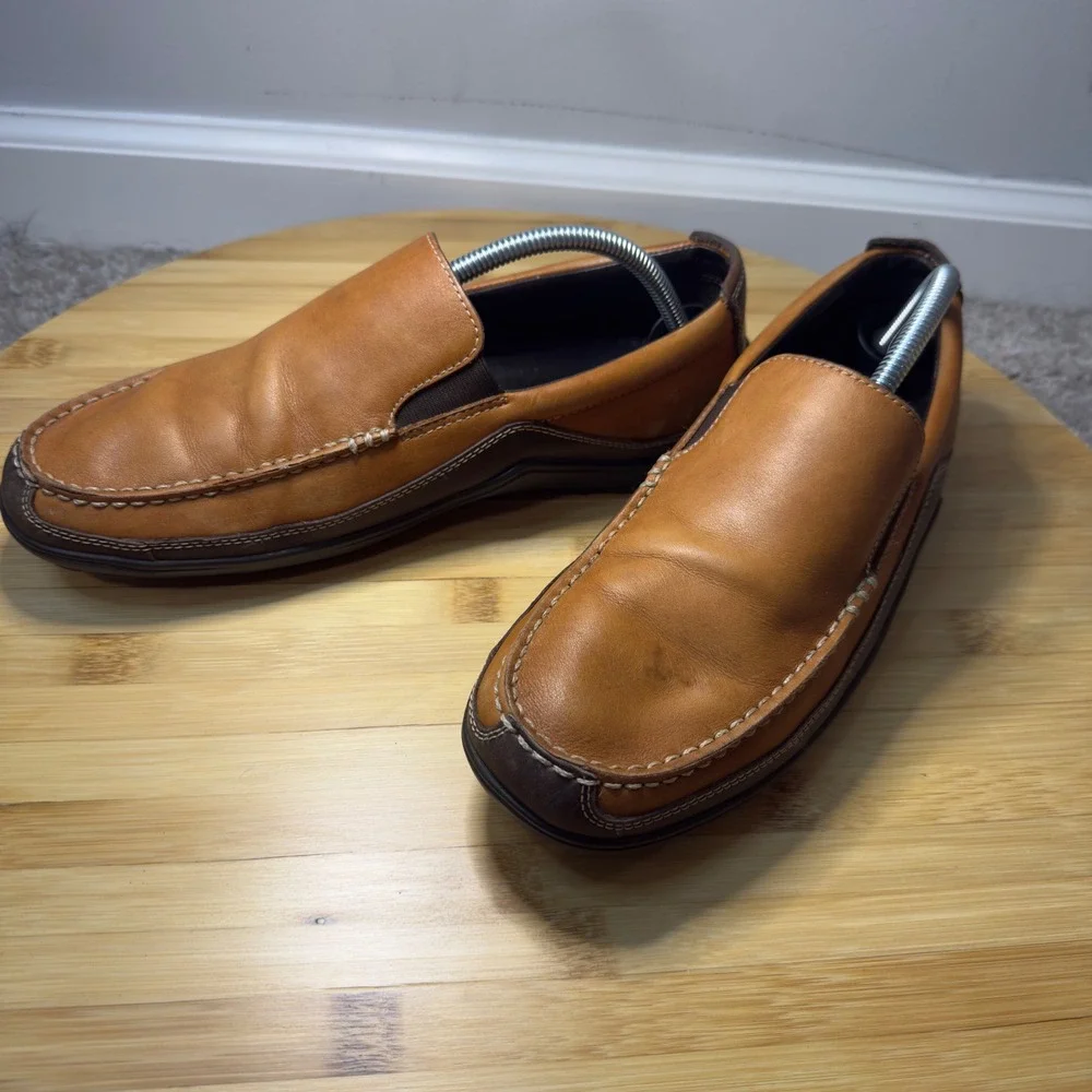 Cole Haan Mens Tan Brown Leather Slip On Driving Loafers Moc Toe‎ Shoes